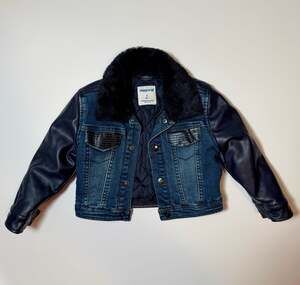 Mayoral Faux Leather And Denim Jacket With Faux Fur Collar Size 2 (92 cm)